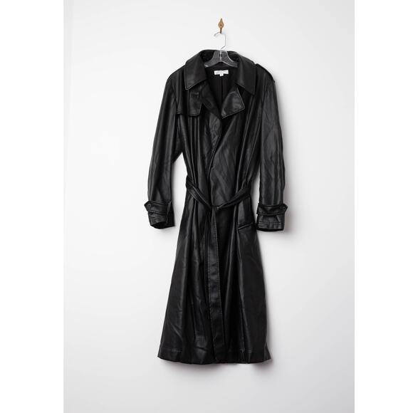 Derek Lam 10 Crosby x RTR Black Faux Leather Trench Coat - Picture 4 of 9